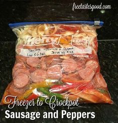 there is a bag of sausage and peppers in it