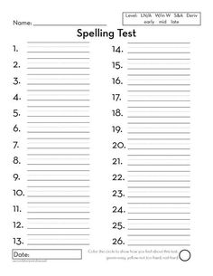 the spelling test is shown in this worksheet for students to practice their spelling skills