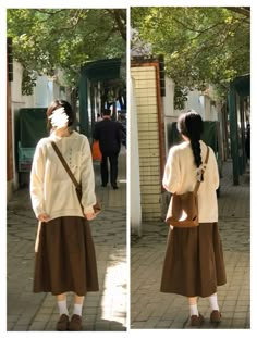 Japanese Cozy Outfits, Japanese Style Dress Casual, Earth Tone Skirt Outfit, Japanese Outfits Ideas, Outfit Ideas Japanese Style, Fall Outfits Japan, Brown Maxi Skirt Outfit, Soft Tomboy, Japanese Ootd