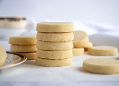 a stack of cookies sitting on top of a white table