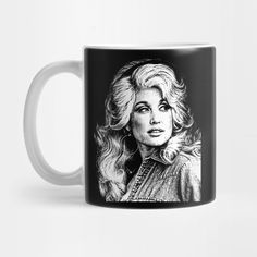 a black and white photo of a woman's face on a coffee mug