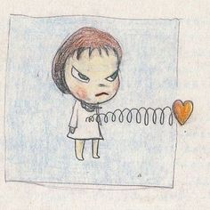 a drawing of a girl holding a red heart