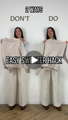 Sweater Accessories Style, Pull Over Outfits For Women, Sweater And Shirt Outfit, Pull Over Outfits, Shirt With Sweater Outfit, Clothing Hacks Fashion Tips And Tricks, Sweater Tuck Hack, Justin Augustin, Sweater Hacks