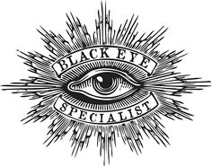 an all seeing symbol with the words back eye special written in black on a white background