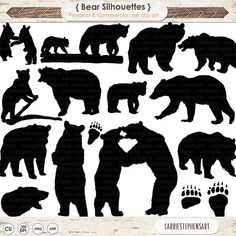 the silhouettes of bears are shown in black and white