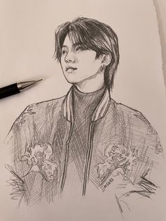 a pencil drawing of a person with a jacket on