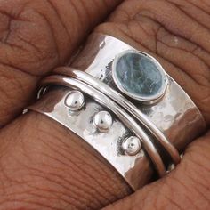 Aquamarine Spinner Ring 925 Sterling Silver Ring Meditation | Etsy Ritesh Agarwal, Christmas Boho, Friday Christmas, Sterling Silver Thumb Rings, Thumb Rings Silver, Gemstone Ring Silver, Antique Silver Rings, Natural Gemstone Ring, Silver Spinner Rings