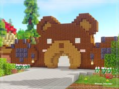 the entrance to an animal themed house in minecraft