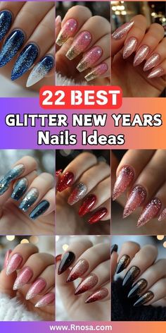 Get ready to sparkle with 22 glitter New Year’s nail ideas! From blue and silver to pink and red glitters on stiletto nails, these designs are perfect for a chic winter look. Add sparkle to your holiday celebrations with these glittery, elegant nail ideas that are suited for any occasion, bringing out your inner shine as you step into the New Year. Elegant Nail Ideas, New Years Eve Nails, S Nails, Elegant Nail, Elegant Nails, Pink And Red, Red Glitter, Stiletto Nails