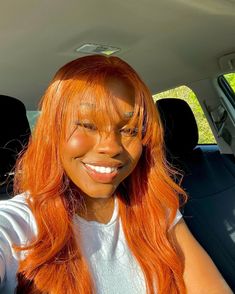 first time I fall in love with bangs Ginger Color, Straight Human Hair Wigs, Long Human Hair Wigs, Dope Hairstyles, Curly Hair With Bangs, Straight Human Hair, Wigs With Bangs, Wigs For Black Women