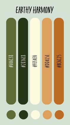 EARTHY HARMONY COLOR PALETTE Harmony Color Palette, Color Palette Earthy, Harmony Color, Colour Wheel Theory, Color Knowledge, Business Colors, Earthy Color Palette