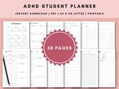 the printable student planner is shown on top of a pink background with a red circle over it