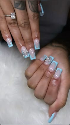 Blue Nail Designs Medium Length, Medium Acrylic Nails Blue, Blue Short Acrylics, Sweet 16 Nail Ideas Blue, Light Blue Sweet 16 Nails, Cute Short Acrylic Nails Light Blue, Hoco Nail Ideas Blue, Blue Birthday Nails Medium, Light Blue Duck Nails