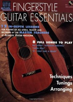 the cover of fingerstyle guitar essentials, featuring an acoustic instrument and its case