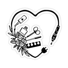 a heart shaped sticker with various items in it