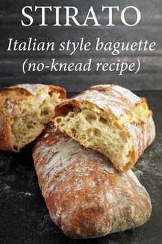 two loaves of bread, one torn open Italian Food Sides, Italian Bread Recipes, Food Sides, Sandwich Sauces, Artisan Bread Recipes, Best Bread Recipe, Rustic Italian, No Knead Bread, Bread Bun