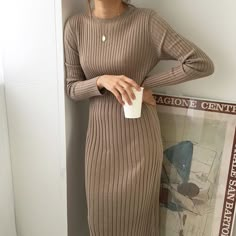 Skirt Diy, Ribbed Dress, Modest Wear, Korean Fashion Trends, Ribbed Dresses, Mode Inspo, Hijab Outfit, Trendy Dresses