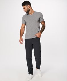 The 5-pocket jean, reinvented.  These classic-fit pants are  engineered to give you freedom  of movement and all-day comfort. Abc Pants Lululemon Men Outfit, Men’s Lululemon Outfit, Lululemon Outfit Men, Lululemon Men Outfit, Mens Lululemon Outfit, Mens Athleisure Outfits, Trousers Outfit Men, Restaurant Uniform, Lulu Pants