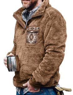 PRICES MAY VARY. Soft and warm sherpa fleece lining keeps you comfortable Features front patch pocket, button closure, and long sleeves Perfect for casual wear, holidays, and cold weather Machine washable polyester blend fabric is easy to care for Order 1 size up for a looser fit if you are in between sizes 
 BZSFW Men's Western Aztec Sweatshirt Chic Chest Patch Pocket Button Front Casual Graphic Pullover Hoodie
 
This unique hooded flannel shirt jacket takes it up a notch! Lined with a thick su Cotton Cable Knit Sweater, Colour Blocking Fashion, Fuzzy Pullover, Leather Waistcoat, Beige Pullover, Fleece Jackets, Hoodies Pullover, Turtleneck T Shirt, Coats Vintage