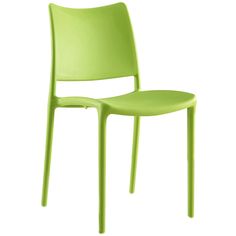 a lime green plastic chair on a white background with the seat up and side down