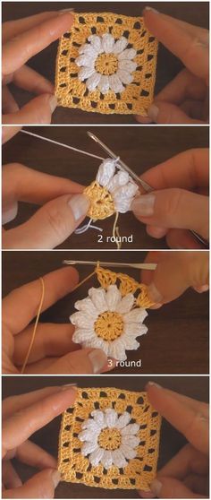 crochet flowers are being used to make the doily for an ornament