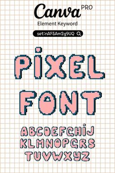 Pixelated alphabet. Canva Element Keyword. Pixel font 1990s 2000s. Pixelated Alphabet, Canva Codes Fonts, Font Canva Lettering, Canva Codes, Alphabet Frames, Search Code, Canva Font, Facebook Post Design