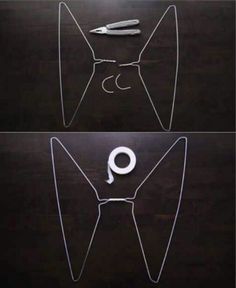 two pictures with scissors and an object in the shape of a man's torso