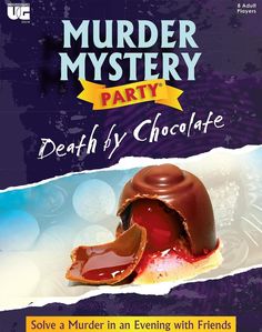 DEATH BY CHOCOLATE: It’s April 15, 1900, Easter Sunday, and Paris is the center of the world’s attention as millions of visitors arrive for the opening of the International Exposition this weekend. Amongst them is an elite but diverse group of individuals staying at the Hotel Paradiso. As they gather for dinner, however, the peace of the hotel is rocked by an explosion. Billy Bonka, the foremost chocolate manufacturer in America, is found dead in his room, having apparently been killed by an exp Supper Club Theme, Mystery Party Game, Mystery Dinner Party, Mystery Dinner, Dinner Party Themes, Mystery Party, Adult Party Games, Wine Parties, 50th Birthday Party