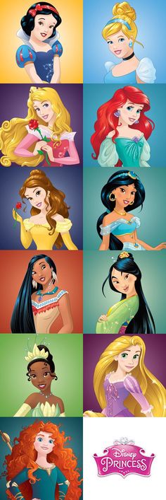 the disney princesses are all different colors