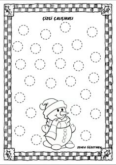 a christmas coloring page with a snowman