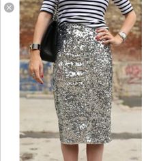 Nwt. **Stock Picture Is For Styling Purposes** But This Skirt Fits The Same As The Picture On Me (I’m 5’2, 115 Lb’s For Ref) Gorgeous Pencil Skirt With Little Gold Nugget Glitter Throughout, Super Soft Material And A Good Amount Of Stretch To It. Slit On Back, Elastic Waistband. I Couldn’t Capture A Good Picture To Expose All The Shine But It’s There Laying Flat Approximate Measurements: 14.5” Waist, 18” Hips. 23.5” Long Right Down Middle Front Bin: Ny Skirt Diy, Sequin Pencil Skirt, Silver Skirt, Sparkle Skirt, Wrap Around Skirt, Half Skirt, Green Sequins, Pencil Skirts, Hem Skirt