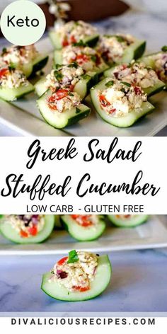 greek salad stuffed cucumbers with low carb gluten free sauce on top