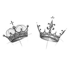 two crowns drawn in pencil and ink on paper, one with a cross at the top