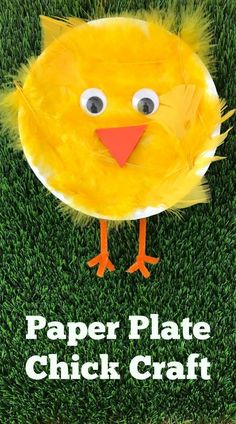 a paper plate chick craft on the grass