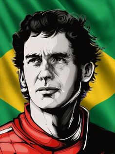 Ayerton Senna in front of the Brazilian flag. F1 Poster Design, Aryton Senna, Pilots Art, F1 Art, F1 Driver, F1 Poster, Flyer Design Inspiration, F1 Drivers, Formula 1