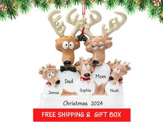 reindeer family ornament with free shipping and christmas gift box for the whole family