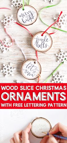 wood slice christmas ornaments with free lettering pattern