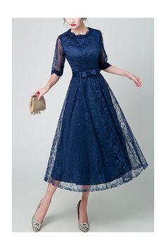 10% off now! lace round neck tea length wedding party dress with sheer sleeves online. Sheprom offers formal, party, casual & more style dresses to fit your special occasions. Wedding Lace Dress With Lace Patchwork In Midi Length, Wedding Midi Dress With Lace Patchwork, Lace Patchwork Midi Dress For Wedding, Elegant Lace Tea Length Dress For Party, Elegant Lace Tea Length Party Dress, Elegant Wedding Midi Dress With Illusion Neckline, Lace Midi-length Mother Of The Bride Dress, Lace Midi Mother Of The Bride Dress For Party, Lace Mother Of The Bride Midi Dress For Party