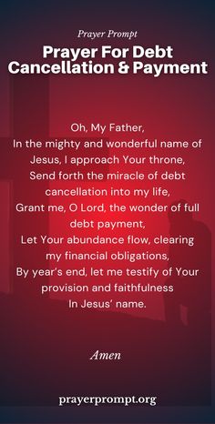 prayer for debt, camelellation & payment with the words in red and black