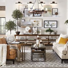 a living room filled with lots of furniture and pictures on the wall above it's coffee table