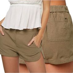 O’neill Linen Cotton High Rise Pull On Womens Button Fly Shorts Beige Pockets Xl New With Tag. 12” High Waisted, 1.5” Inseam. Side Vents. Model Is In Green Color But You Will Received The Ivory Pair. Elastic Waist White Denim Shorts, Linen Short, Distressed Denim Shorts, Stretch Shorts, Floral Shorts, Striped Linen, Sweater And Shorts, Black Denim Shorts, Striped Shorts