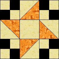 an orange and black quilted design with squares in the shape of a star on it