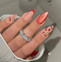 PRICES MAY VARY.  #nailideas Acrylic Nails Stiletto, Unghie Nail Art, Cherry Nails, Almond Nail, Her Nails, Blue Nail, Stick On Nails, Artificial Nails, Holiday Nails