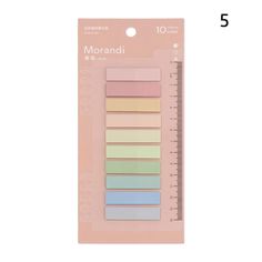 a set of five paste colored sticky notes with the words'morgani'written on them