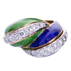 TIFFANY & Co. Blue & Green Enamel Paillonné Ring  #TMWJewelsCo #ArtDecoEngagementRing #ArtDecoRing #VintageRings Multi Billionaire, Gold Twist Ring, Blue Rocks, Colour Me Beautiful, Jewelry Animals, Red Carpet Jewelry, Green Jewellery, Jean Schlumberger, Tiffany And Co Jewelry