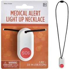 Nail every detail of their 100th Day of School outfit with this toy emergency necklace. It features a single SOS button that activates a flashing red light. Light-Up Medical Alert Button Necklace Prop product details:  31in drop length Rear snap closure Includes CR2032 battery Plastic and nylon Life Alert Necklace, 100th Day Of School Outfit, Life Alert, Medical Alert Necklace, 100 Day Celebration, Fake Life, Diy Balloon Decorations, Balloon Shop, Balloon Delivery