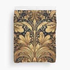 gold and black art nouveau design duvet cover with pillow shamf on white background