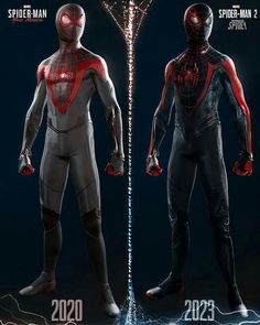 the spider - man suit is shown in two different views