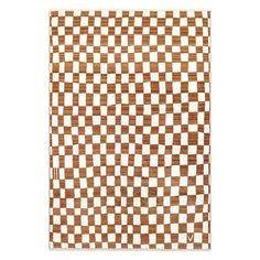 a brown and white checkered area rug