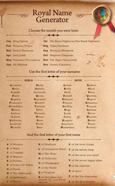 the royal name generator is displayed on a piece of parchment paper with a red ribbon around it